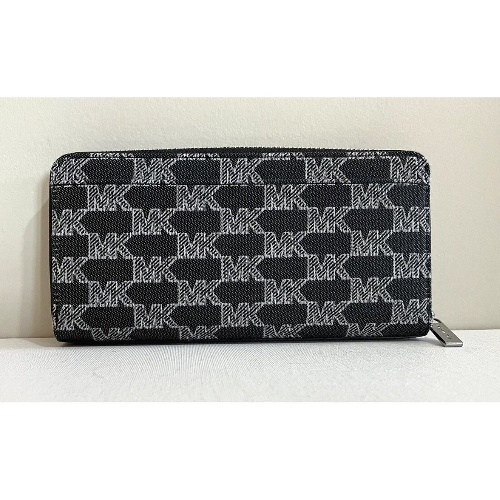 New Michael Kors Jet Set Cooper Tech Zip-Around Logo Wallet Black Multi - Picture 3 of 4